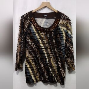 Elements Artsy Tiered 3/4 Sleeve Top Women's L Multicolor Artsy Retro Boho 90s